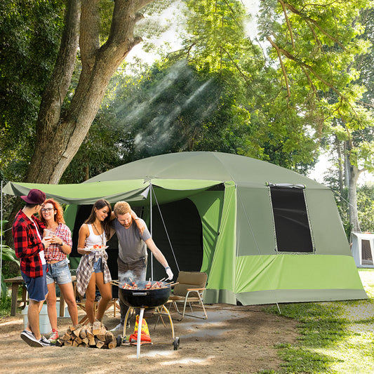 Outsunny Tunnel Tent Camping Shelter w/ Porch, Two Rooms, Lamp Hook, Portable Carry Bag