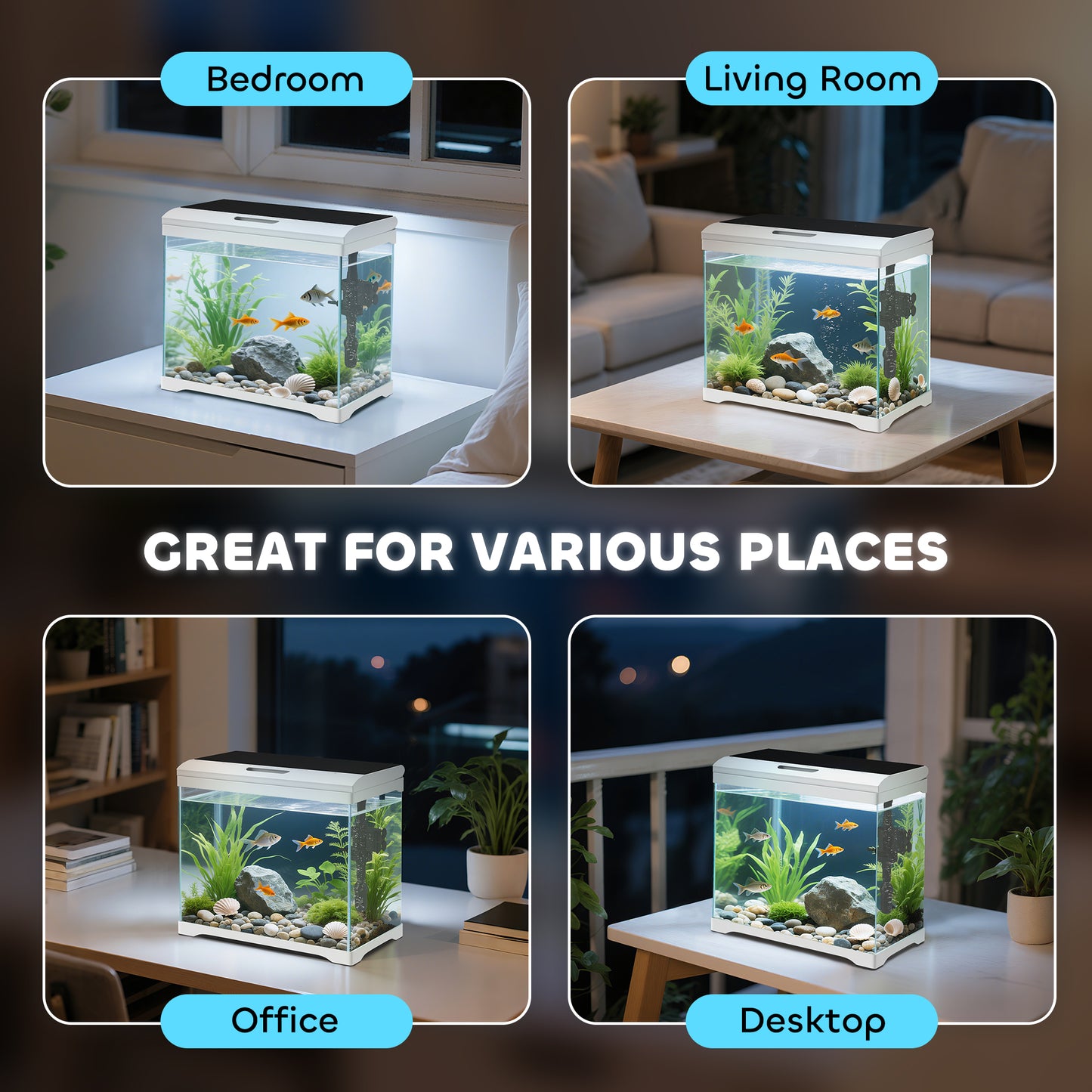 PawHut 17L Glass Fish Tank with Filter System, LED Light, Water Pump, for Betta, Goldfish, Shrimps, White
