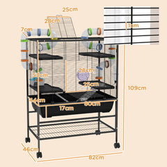 PawHut Large Hamster Cage, Gerbil Cage with Tubes, Storage Shelf, Ramps, Platforms, Running Wheel - Black