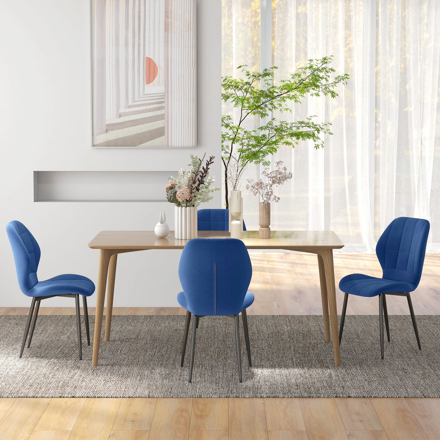 HOMCOM Set of Four Velvet Relaxed Tub Dining Chairs - Dark Blue