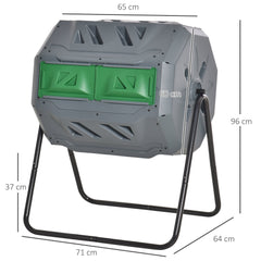 Outsunny 160L 360√Ç¬∞ Rotating Dual Chamber Composter - Grey