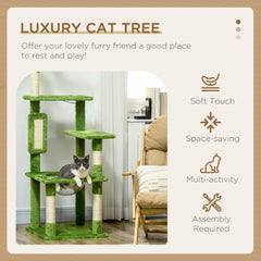 PawHut 142cm Cat Tree Tower, with Scratching Post, Hammock, Toy Ball, Platforms - Green