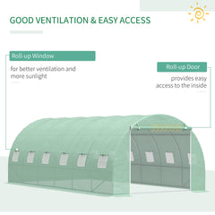 Outsunny 6 x 3 x 2 m Polytunnel Greenhouse with Roll-up Door and 12 Mesh Windows, Walk-in Garden Tunnel Warm House Tent with UV-resistant PE Cover and Galvanised Steel Frame, Green