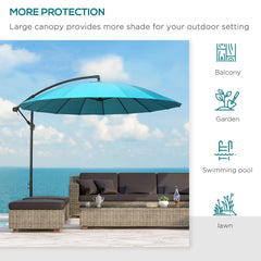 Outsunny 3(m) Cantilever Umbrella 18 Ribs & Vents Adjustable Angle for Patio Green