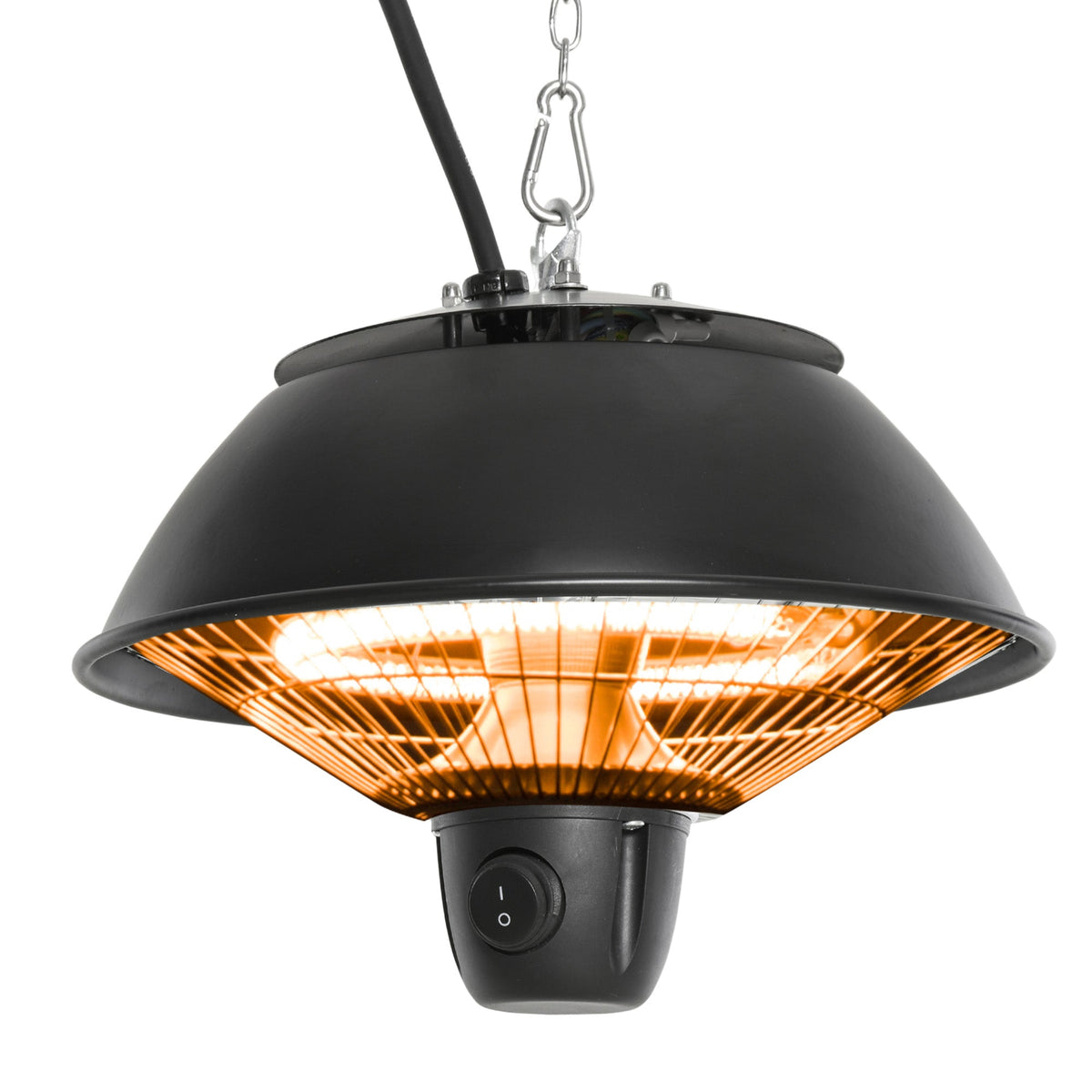 Outsunny 600W Electric Heater Ceiling Hanging Halogen Light with Adjustable Hook Chain Black Aluminium Frame