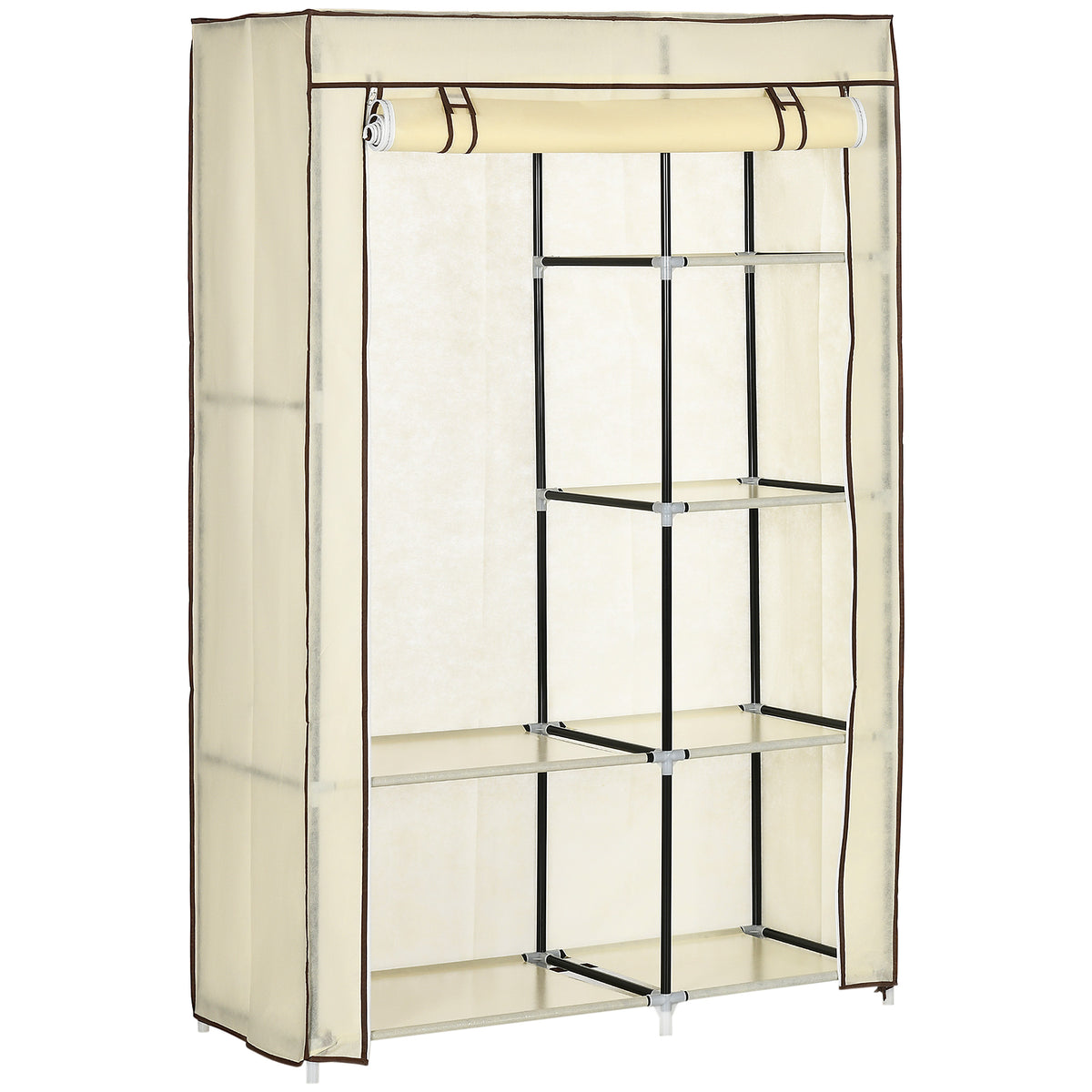 HOMCOM Fabric Wardrobe, Portable Wardrobe with 6 Shelves, 1 Hanging Rail, Foldable Closets, 103 x 43 x 162.5 cm, Cream White