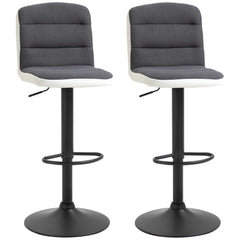 HOMCOM Bar Stools Set of 2, Height Adjustable Bar Chairs in Fabric and Faux Leather, 360√Ç¬∞ Swivel Kitchen Stool with Backrest and Footrest, Dark Grey