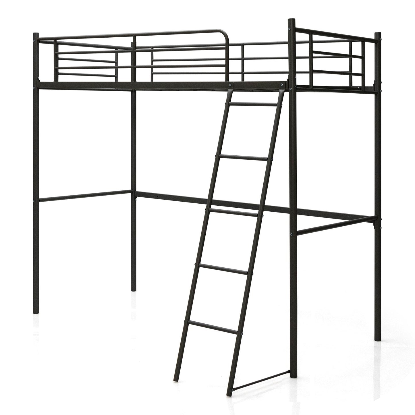 Metal Loft Bed with Integrated Ladder and Full-length Guardrails-Black