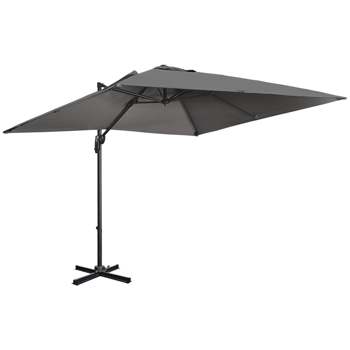 Outsunny 2.7 x 2.7 m Cantilever Parasol, Square Overhanging Umbrella with Cross Base, Crank Handle, Tilt, 360√Ç¬∞ Rotation and Aluminium Frame, Dark Grey