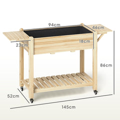 Outsunny 46 x 94cm Wooden Raised Planter, with Shelves - Natural Finish