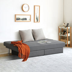 3 Seat Convertible Linen Fabric Tufted Sofa Bed with 2 Storage Drawers-Grey