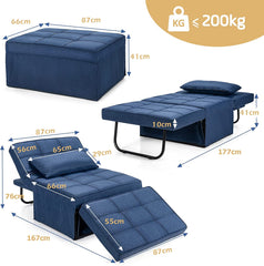 4 in 1 Convertible Sofa Bed with Adjustable Backrest-Blue