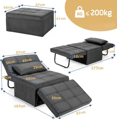 4 in 1 Convertible Sofa Bed with Adjustable Backrest-Grey