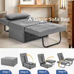 4 in 1 Convertible Sofa Bed with Adjustable Backrest-Light Grey