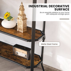 3-Tier Industrial Console Table with Storage Shelf for Home Living Room-Rustic Brown