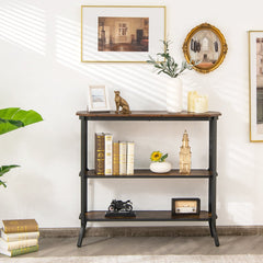 3-Tier Industrial Console Table with Storage Shelf for Home Living Room-Rustic Brown