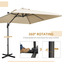 Outsunny 2.7 x 2.7 m Cantilever Parasol, Square Overhanging Umbrella with Cross Base, Crank Handle, Tilt, 360√Ç¬∞ Rotation and Aluminium Frame, Cream White