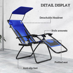 Outsunny Zero Gravity Lounger Chair Set of 2, Folding Reclining Patio Chair with Shade Cover, Cup Holder, Soft Cushion and Headrest for Poolside, Camping, Blue