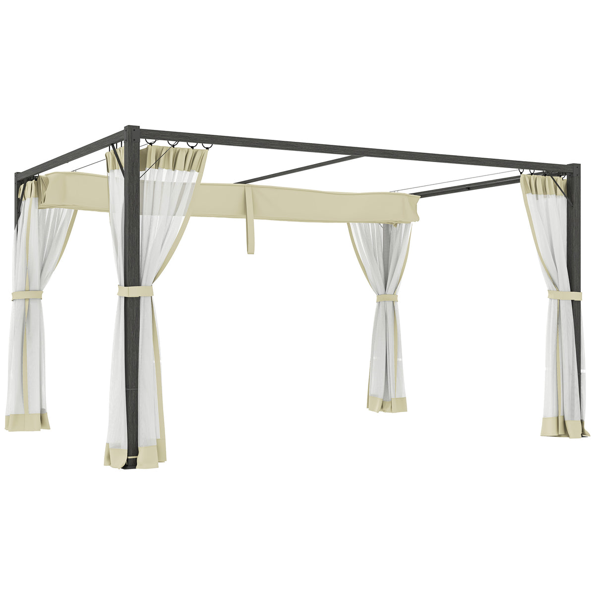 Outsunny 3 x 4m Aluminium Frame Pergola, with Retractable Roof - Khaki