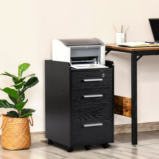 HOMCOM Three-Drawer Lockable Filing Cabinet - Black