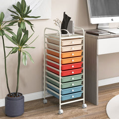 10 Drawers Mobile Storage Trolley with 4 Wheels for Beauty-Colourful