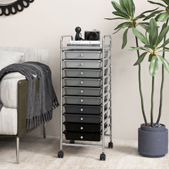 10 Drawers Mobile Storage Trolley with 4 Wheels for Beauty-Silver Grey