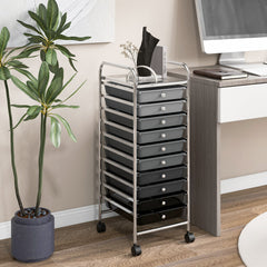 10 Drawers Mobile Storage Trolley with 4 Wheels for Beauty-Silver Grey