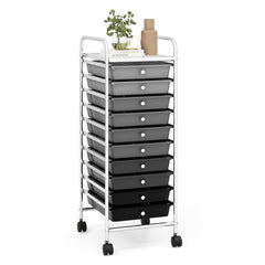 10 Drawers Mobile Storage Trolley with 4 Wheels for Beauty-Silver Grey