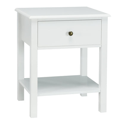 Bedside Table with Drawer and Storage Shelf-White