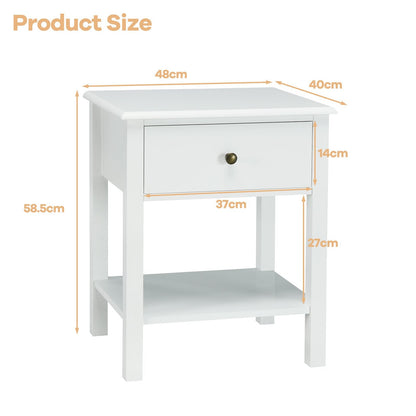 Bedside Table with Drawer and Storage Shelf-White