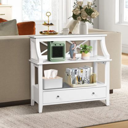 3 Tier Console Table with a Large Drawer for Living Room-White