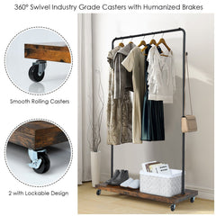 Clothes Rail Garment Rack with Wheels for Bedroom Hallway Shop