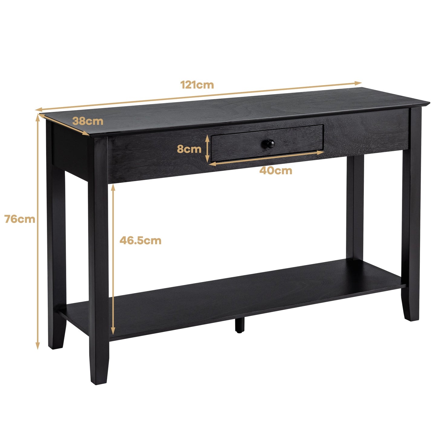 2-Tier Wooden Console Table with Drawer-Black