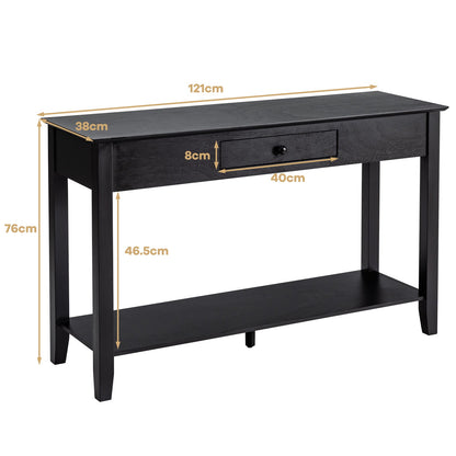 2-Tier Wooden Console Table with Drawer-Black