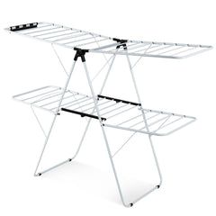 2-Level Foldable Clothes Drying Rack with Adjustable Gullwing