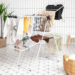 2-Level Foldable Clothes Drying Rack with Adjustable Gullwing