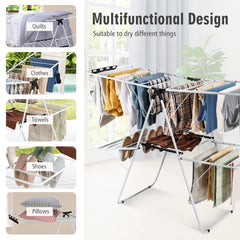 2-Level Foldable Clothes Drying Rack with Adjustable Gullwing