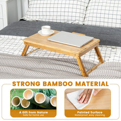 Portable Bamboo Laptop Lap Tray with Adjustable Legs and Tilting Top-Natural