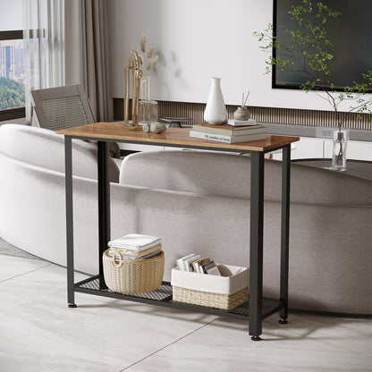 HOMCOM Industrial Console Table√Ø¬º≈íEntryway Table w/Bottom Mesh Shelf Metal Frame Vintage Sofa Table for Hallway, Living Room, Rustic Brown