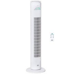 HOMCOM 30'' Freestanding Tower Fan, 3 Speed 3 Mode, 10h Timer, 70 Degree Oscillation, LED Light, 5M Remote Controller, White