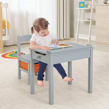 Kids Table and Chair Set with Hidden Space and Hook-Grey