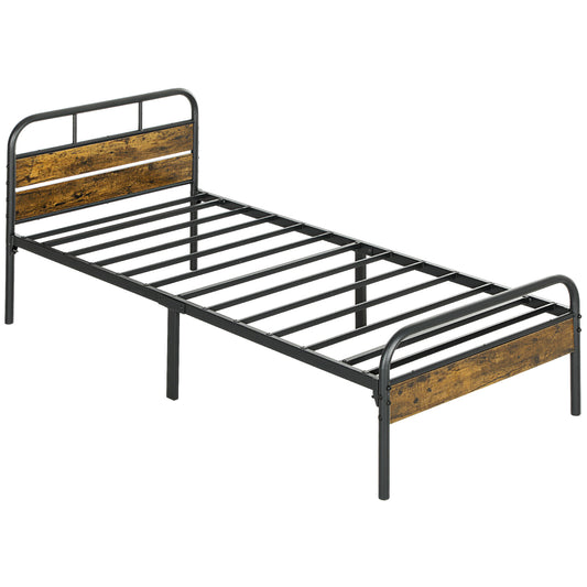 HOMCOM Industrial-Style Single Bed Frame - Black/Brown