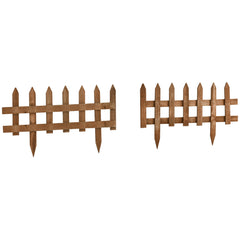 Outsunny Pack of 12 Wooden Border Fences, Garden Fixed Picket Fence for Lawn Edging, Flowerbed, 60L x 1D x 34H cm, Brown