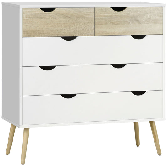 HOMCOM Nordic Style Chest of Drawers, 5 Drawer Dresser with 4 Tapered Legs and Groove Handles, Storage Organiser Side Cabinet for Bedroom, Living Room