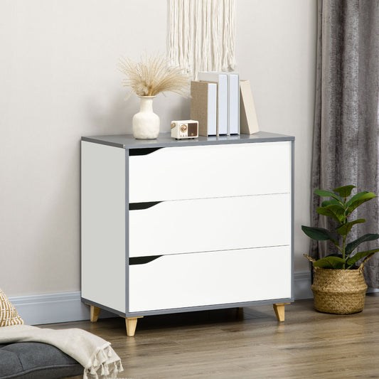 HOMCOM Drawer Chest, 3-Drawer Storage Cabinet Unit with Pine Wood Legs for Bedroom, Living Room, 75cmx42cmx75cm, White