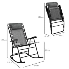 Outsunny Folding Rocking Chair Outdoor Portable Zero Gravity Chair w/ Headrest Grey