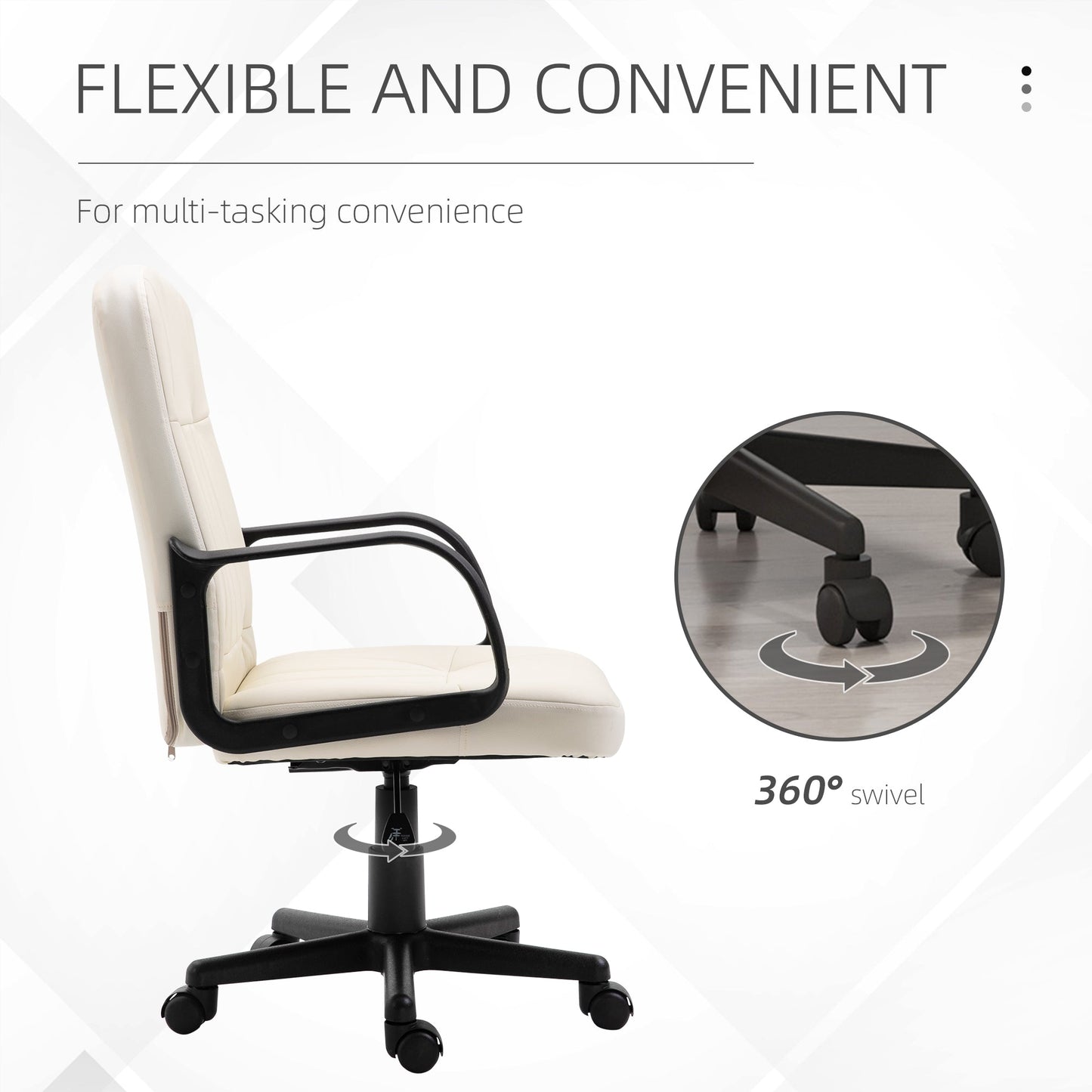 Home Essentials Swivel Executive Office Chair Home Mid Back PU Leather Computer Desk Chair for Adults with Arm, Wheels, Cream