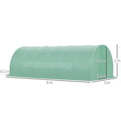 Outsunny Large Polytunnel Walk In Greenhouse, Plant Gardening Tunnel Green House with Metal Hinged Door, Galvanised Steel Frame & Mesh Windows, Green (3 x 6 m)