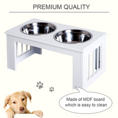 PawHut Raised Dog Feeding Bowls with Stand, Stainless Steel for Medium Dog, 58L x 31W x 25H cm - White