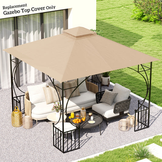 Outsunny 3x3(m) Replacement Gazebo Canopy, Double Tier Roof Top for Garden, Patio, Outdoor, Khaki (TOP ONLY)